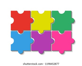 Six sided 3d puzzle presentation banner. Abstract puzzle infographic template with explanatory text field business statistics. Vector 6 pieces puzzles illustration. Section six compare service banner