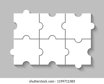 Six sided 3d puzzle presentation banner. Abstract puzzle infographic template with explanatory text field business statistics. Vector 6 pieces puzzles illustration. Section six compare service banner
