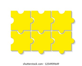 Six sided 3d puzzle presentation banner. Abstract puzzle infographic template with explanatory text field business statistics. Vector 6 pieces puzzles illustration. Section six compare service banner
