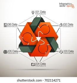 Six sided 3d puzzle presentation infographic template with explanatory text field for business statistics