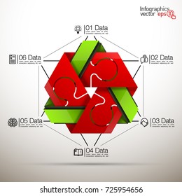 Six sided 3d puzzle presentation infographic template with explanatory text field for business statistics
