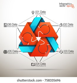 Six sided 3d puzzle presentation infographic template with explanatory text field for business statistics
