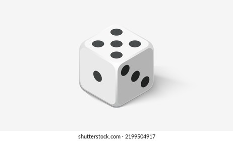 Dados De Seis Partes. Dice con puntos negros en fondo blanco. Cubo blanco 3D.  Ilustración vectorial.