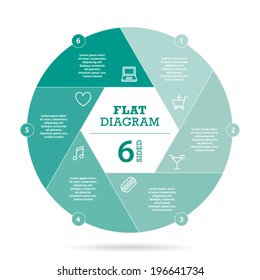 Six sided flat shutter diagram template for your business presentation with text areas and icons. Vector infographic graphic design.