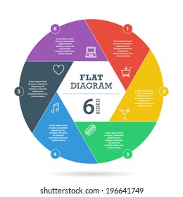 Six sided flat shutter diagram template for your business presentation with text areas and icons. Vector infographic graphic design.