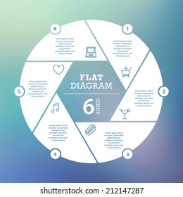 Six sided flat shutter diagram template for your business presentation with text areas and icons. Vector infographic graphic design.