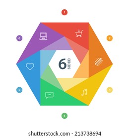 Six sided flat shutter diagram template for your business presentation with icons. Vector infographic graphic design.