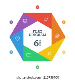 Six sided flat shutter diagram template for your business presentation with icons. Vector infographic graphic design.