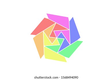 Six Sided Geometric Polygon Symbol Template, Rainbow Pinwheel in Six Colors