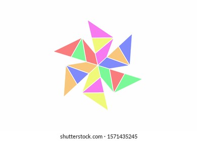 Six Sided Geometric Polygon Symbol Template, Rainbow Pinwheel in Six Colors