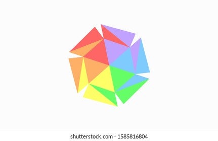 Six Sided Geometric Polygon Symbolic Icon Template, Rainbow Pinwheel in Six Colors