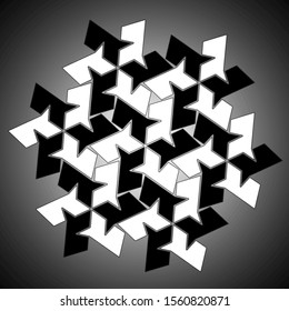 Six Sided Polygon Tessellation, Hexagon Pattern in Black & White on a Gradient Background