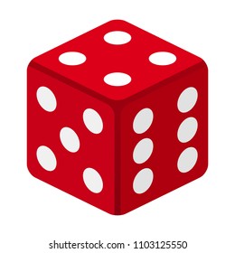 Six sided red dice / die for casino gambling flat vector icon for apps and websites