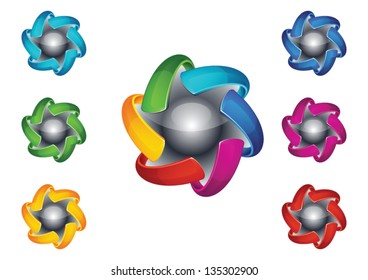 six sides 3d icons set