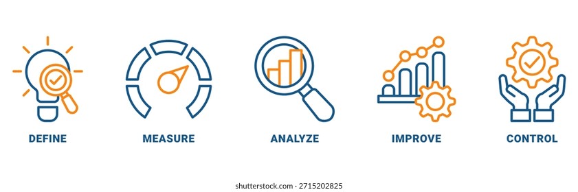 Concepto de Vector de seis sigma icon set con icono de definir, medir, analizar, mejorar, controlar