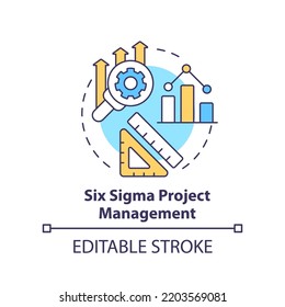 Six Sigma Projekt Management Concept Icon. Effektive Arbeitsorganisation abstrakte Idee dünne Linie Illustration. Einzeln Umrisszeichnung. Bearbeitbarer Strich. Arial, Myriad Pro Fett Schriftarten verwendet