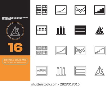Six sigma statistical process control SPC curves icons highlighting statistical analysis process capability charts and quality control metrics