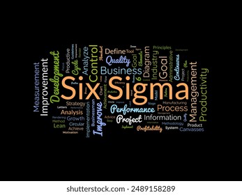 Six Sigma wordcloud template. Business concept vector background.