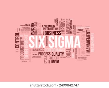 Sechs Sigma WordCloud-Vorlage. Geschäftskonzept, Vektorhintergrund.