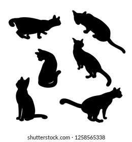 six silhouette cats