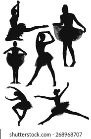 Six silhouette collection of a female modern contemporary ballet dancer