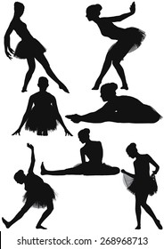 Six silhouette collection of a female modern contemporary ballet dancer