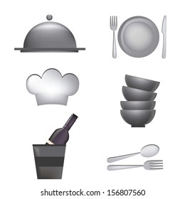 six silhouette of kitchen menu related stuff in white background