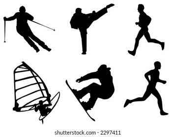 Six silhouettes of sportsmen