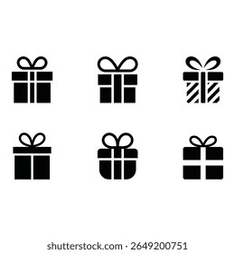 Six Simple Black Gift Icons Present Bow Celebration Holiday Graphic Design Elements