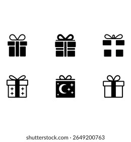 Six Simple Black Gift Icons Present Bow Festive Minimalist Vector Graphics Holiday Design