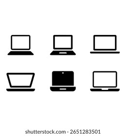 Six Simple Black Laptop Icons Minimalist Modern Technology Digital Interface Vector Graphics