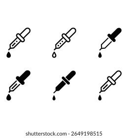 Six Simple Black Pipette Icons Medical Science or Chemistry Design Elements