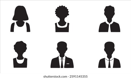 Six Simple Black Silhouettes Male, Female, Avatar Icons