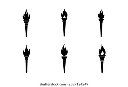  Six Simple Black Torch Icons on White Background