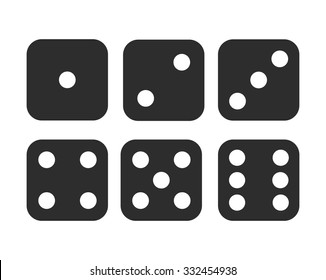 Six simple dice icons, modern rounded shape. Minimalist vector icons.