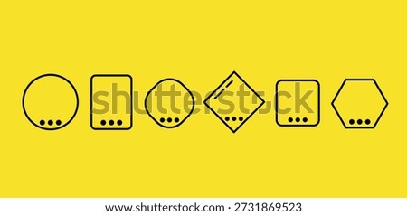 Six simple geometric shapes with black dots on a yellow background circle rounded rectangle