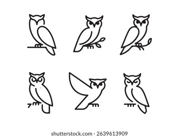 Six Simple Line Art Owl Icons