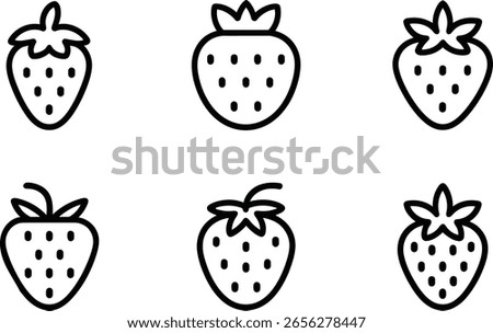 Six Simple Line Art Strawberry Icons:  Modern, Clean, and Versatile Graphic Design Elements.