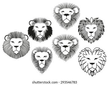 Six simple lion heads icons
