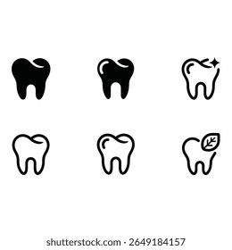 Six Simple Modern Tooth Icons Clean Healthy and Natural Dental Graphics for Websites and Applications