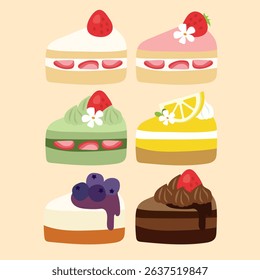 Six Slices of Cake Vector Set or Cake Slices Vector Illustration