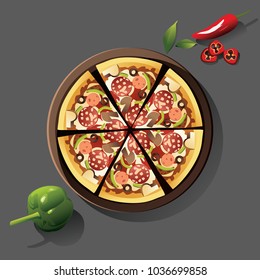 Six pieces of delicious pizza Royalty Free Vector Image