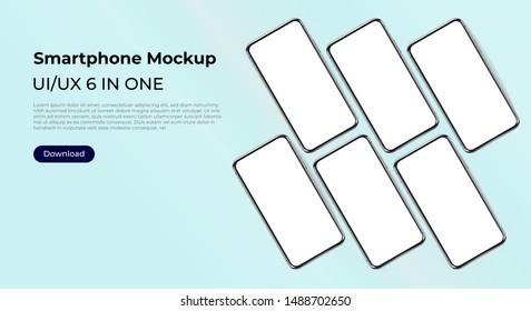 Six smartphones mock up template for user experience and app design presentation. For websites, landing pages and applications. 