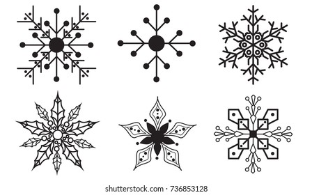 Six snowflakes. Snowflake icons, web, christmas. Black icons. 
