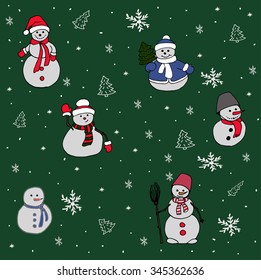Six snowmen . Cute cartoon snowmen in vector for winter design.