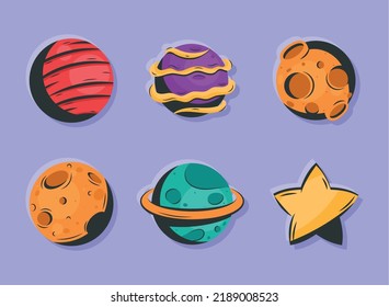 seis iconos de juego exterior de espacio