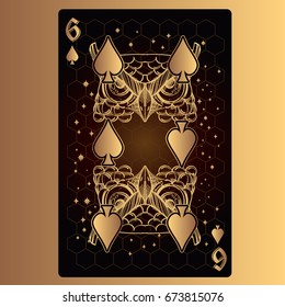 Six of spades. Playing card with original design on the theme of space.