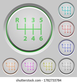 Six speed manual gear shift color icons on sunk push buttons