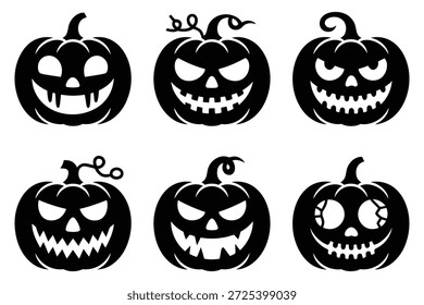 Seis assustadores Jack o lanterna rostos halloween abóbora
