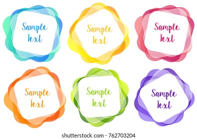 Six square badges in different colors illustration